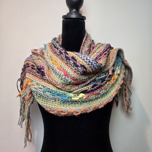 Boho Hippie Fringed Multicolor Knit Scarf